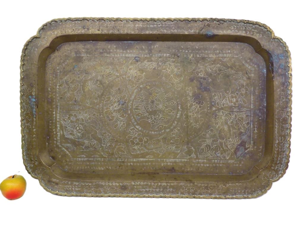 CHINESE ALLEGORIC ANIMAL SCENE BRASS PLATTER 30" (1 of 8)
