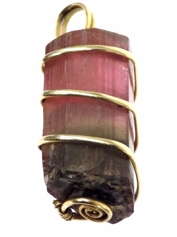 14K YELLOW GOLD TOURMALINE GEMSTONE PENDANT: Beautiful Purple Tourmaline Crystal Gemstone Pendant in Solid 14k Yellow Gold Setting. 3.1 Grams Weighable Gold Height 1 3/4" x Width 1:
