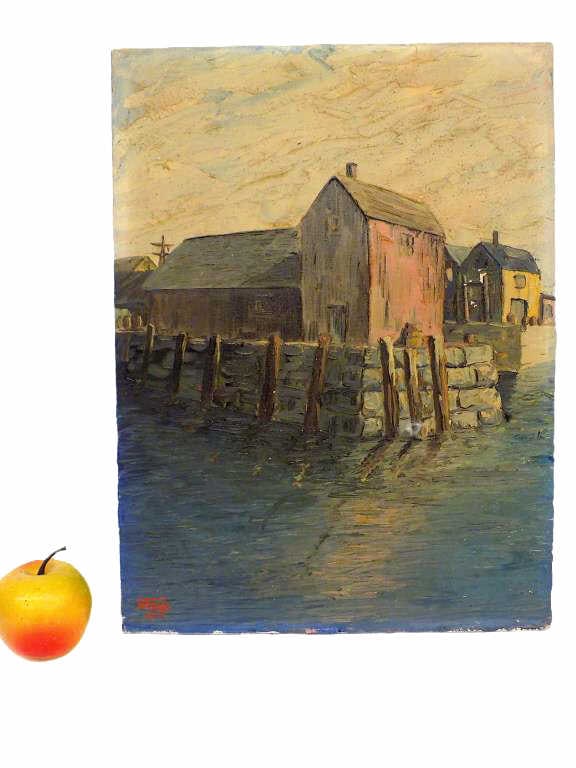 T. STONE - RIVERSIDE BUILDINGS PAINTING (1 of 3)