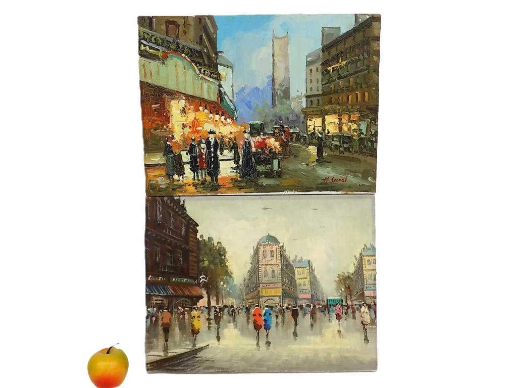 2 PARISIAN CITY SCENE PAINTINGS 1 SIGNED M. CAROL (1 of 6)