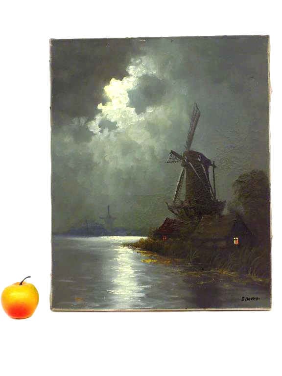 ROVEN - MIDCENTURY LUMINIST WINDMILLS PAINTING (1 of 3)