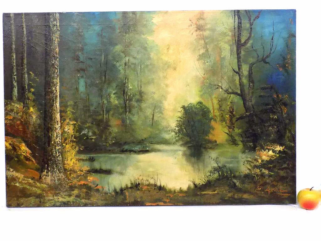 E. AVAL - BIG PANORAMIC WOODLANDS NATURE PAINTING (1 of 2)