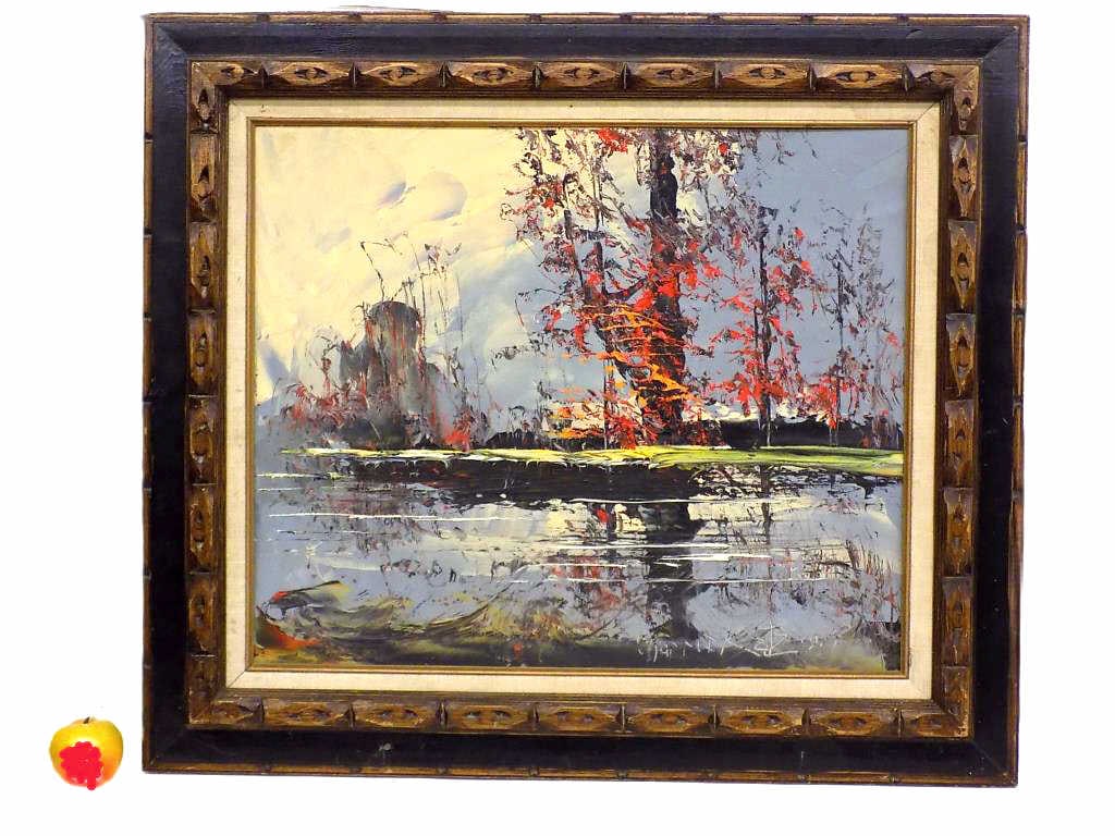 MORRIS KATZ - BIG MODERNIST AUTUMN LAKE PAINTING (1 of 3)