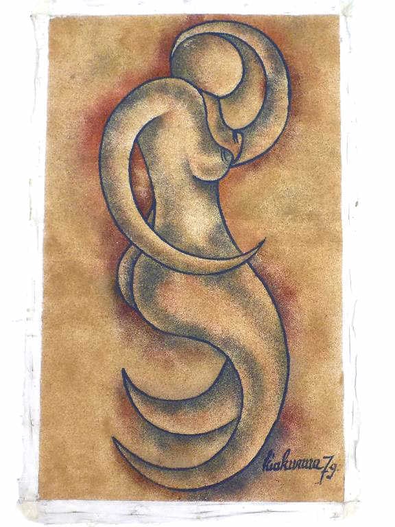 KIAKURUIA - MODERNIST NUDE MIXED MEDIA PAINTING: Kiakuruia 20th Century - Modernist Nude Figure Mixed Media Painting. Oil and Sand on Canvas. Signed, Dated (19) 79 Lower Right. 18" x 1" x 29" 1 lb