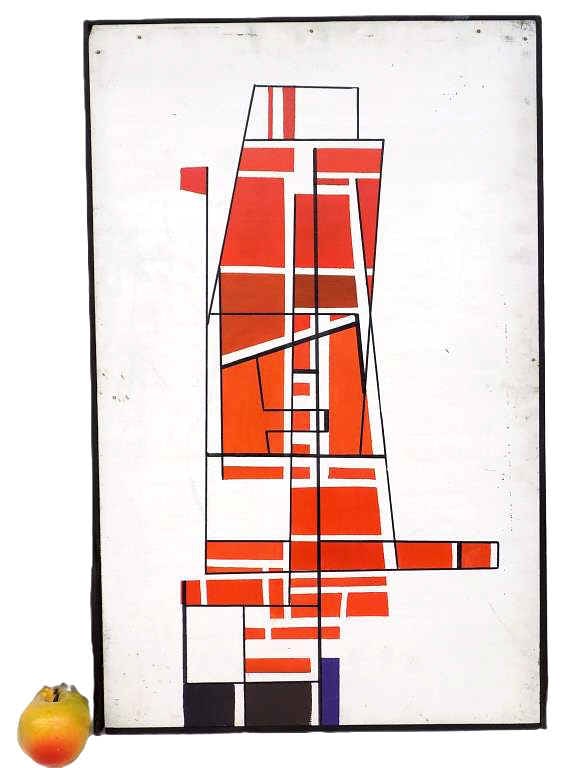 MIDCENTURY ABSTRACT SHIP PAINTING SIGNED ILLEGIBLY (1 of 2)