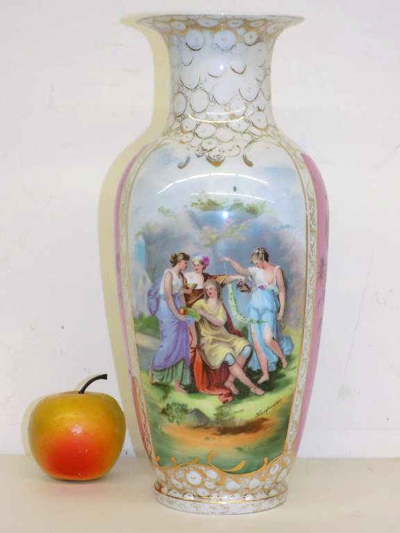 FANCY NEOCLASSICAL SCENE PORCELAIN VASE 13" TALL (1 of 6)