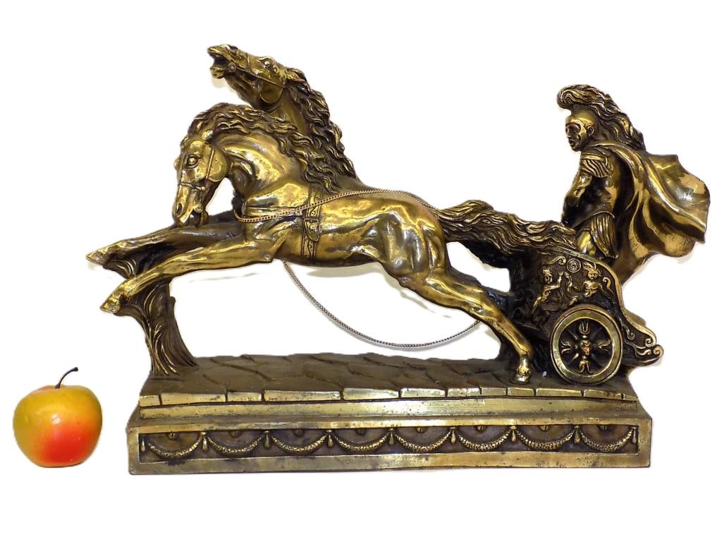 ROMAN GLADIATOR CHARIOT GILT BRONZED SCULPTURE (1 of 5)