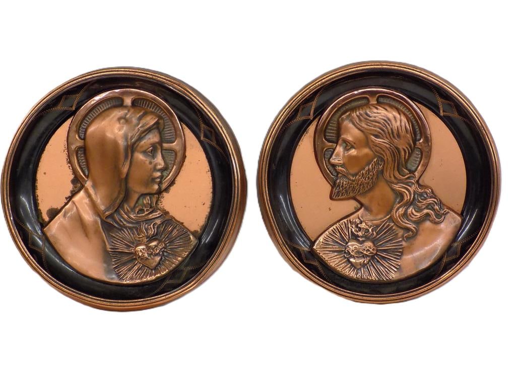 JESUS AND MARY BRONZED COPPER RELIEF PLAQUES (1 of 3)