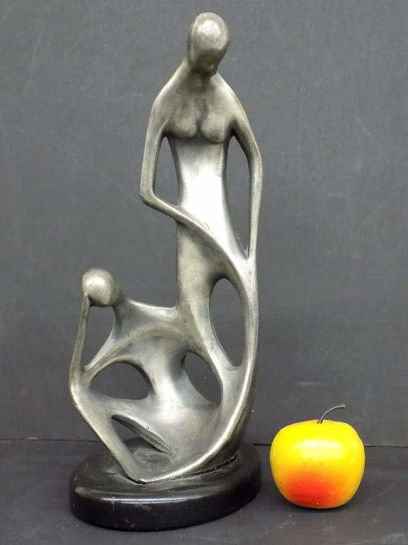 DEL CORSO - MIDCENTURY MODERNIST FIGURAL SCULPTURE: Del Corso - Italian 20th Century - Midcentury Modernist Abstract Nudes Figural Steel Sculpture. Signed rear with Fond D'Arte Firenze Foundry Mark. Total Height Including 1" Ebony wood base 14.50" x 5"