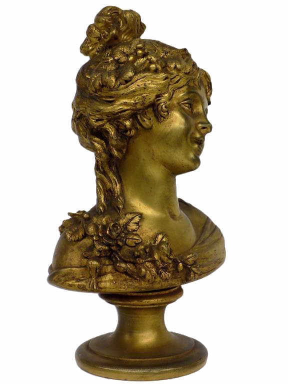 CLODION - ALLEGORIC GODDESS GILT BRONZE BUST: Clodion - French 1738-1814 - 19th Century Allegoric Goddess Gilt Bronze Bust. 9" x 4" x 5.50" 6 lbs