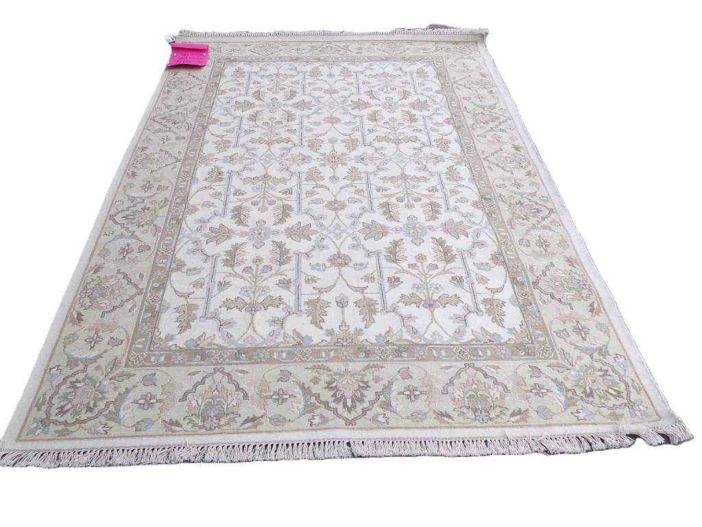 ELEGANT ART NOUVEAU FLORAL SUMAK RUG 6'2" x 9': Elegant Oriental Rug. Fancy Art Nouveau Floral Decoration with Ivory and Light Green Field. Hand Woven & Tied in India. 6'2" x 9" New Condition From The Estate of a Late World Traveler