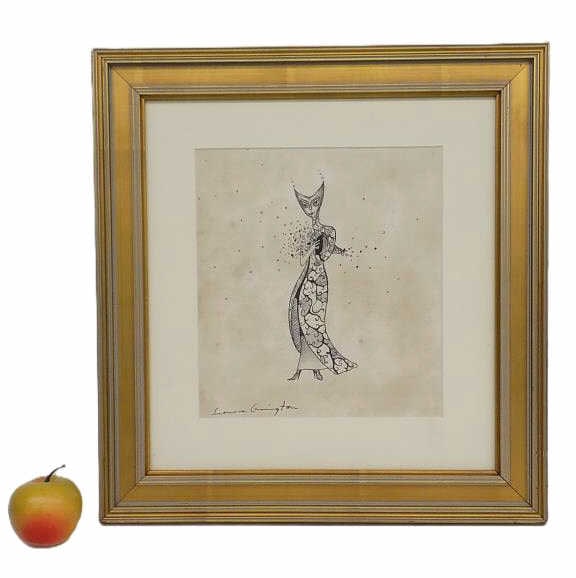 LEONORA CARRINGTON SURREALIST MIXED MEDIA: Attributed Leonora Carrington British Mexican Latin American 1917-2011 - Surrealist Figure Mixed Media Watercolor on Paper. Signed Lower Left. Professionally Framed in Gold Gilt. 17.50" x 1.25" x 18.5