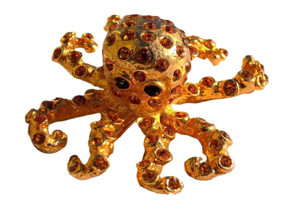 WHIMSICAL OCTOPUS BROOCH GOLD PLATE W/ RHINESTONES (1 of 4)