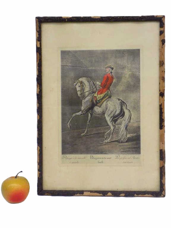 19TH CENTURY FRENCH EQUESTRIAN SPORTING PRINT: 19th Century French Equestrian Sporting Prints. Artwork By Johan Elias Ritinger. Early Aesthetic Frame As Found. 12.50" x 1" x 17.50" 2 lbs From A Prominent New York Estate.