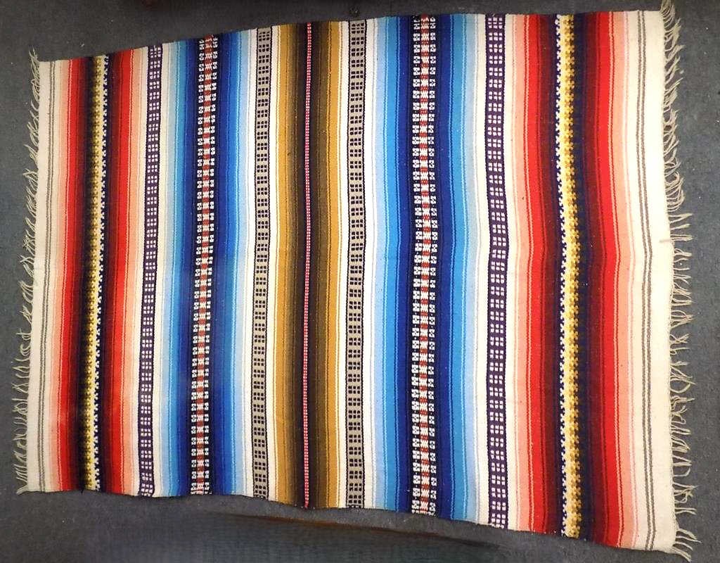 NATIVE AMERICAN INDIAN BLANKET: Native American Indian Wool Blanket. Multi Color with Geometric Designs. Height 57" x Width 1" x Length 78"