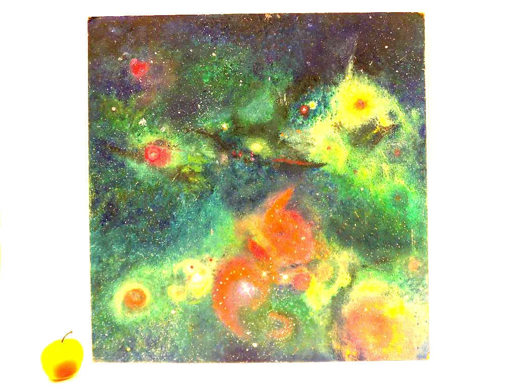 MODERNIST UNIVERSE PAINTING: Midcentury Modernist Universe Painting. Circa 1970's. Acrylic on Masonite. 24.50" x 24". From a New York Estate Collection.
