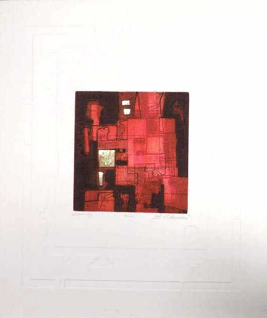 J.B. THOMPSON - MODERNIST SIGNED ETCHING: J.B. Thompson - American 20th Century - Midcentury Modernist Mixed Media Etching. Entitled Tapestry 16/100. Artist Hand Titled, Numbered and Signed Lower Margin. Applied Gold Foil. 17.50" x 20 3/4"