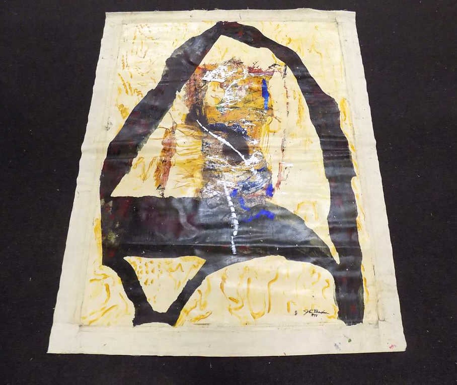 JOHN BEARDMAN HUGE MODERN ABSTRACT PAINTING: John Beardman - American New York 20th Century 1937- 2025. Big Modern Abstract Expressionist Acrlic Painting on Canvas. Resembling a Gateway. Titled Illegibly Rear. Dated 1998 & Signed. 63 " x 82".