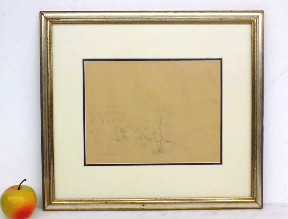 JOSE MARIA VELASCO - LANDSCAPE DRAWING: Jose Maria Velasco Mexican / Latin American 1840-1912 - Masterful Pencil Drawing of a Mountainous Southwestern Landscape. Signed Lower Right. 15.50" x 17.50" Gold & Silver Gilt Frame Measurement. Prov