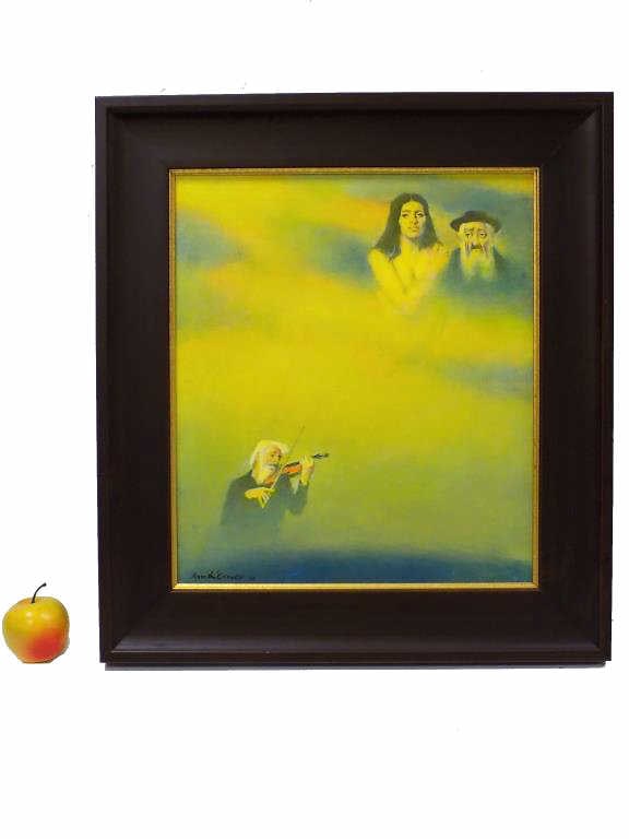 MARC KLIONSKY - MEMORIES PAINTING: Marc Klionsky - American NY b1927 - Original Realist Painting of a Violinist Remembering Loved Ones. Signed Lower Left. 20" x 22". Frame. Russian born Klionsky attended the Academy of Fine Arts in Len