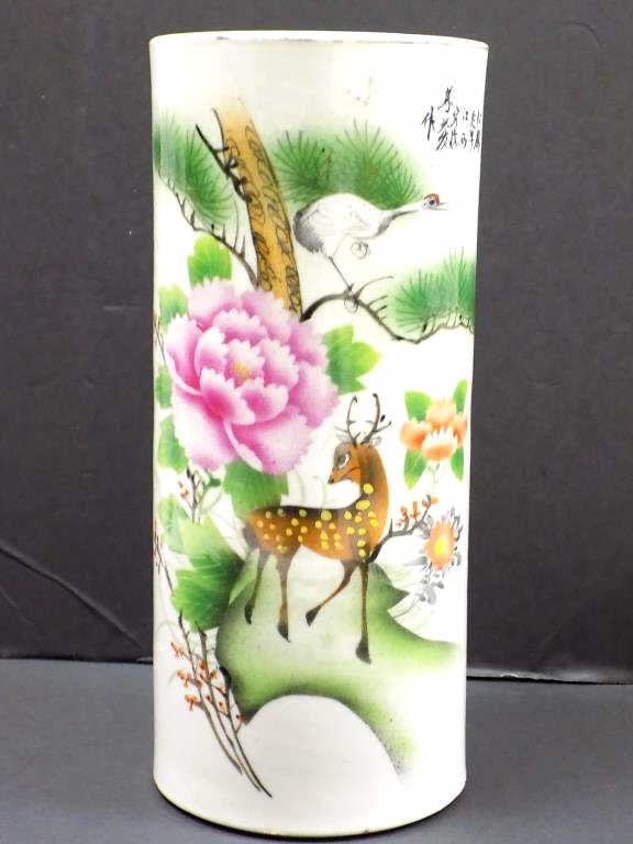 CHINESE PORCELAIN SPOTTED DEER STORK VASE (1 of 5)
