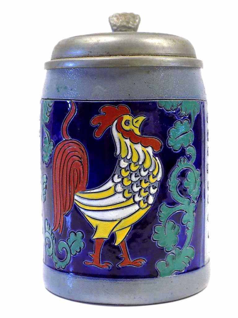 GERMAN FOLK ART ROOSTER BEER STEIN (1 of 2)