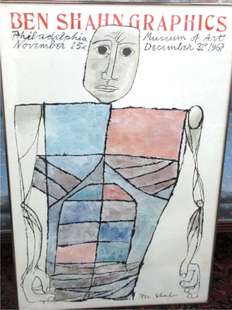 BEN SHAHN HUGE 1967 ART MUSEUM LITHOGRAPH POSTER: Ben Shahn - American 1898-1969 - 1967 Philadelphia Museum of Art Exhibition lithograph poster advertising a show from November 15th to December 31st 1967. Signed in plate lower left. Approximate H 45"