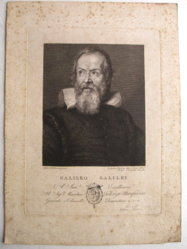 CIPRIANI - 18TH CENTURY GALILEO PORTRAIT ENGRAVING: Galgano Cipriani -18th Century steel engraving portrait printed by Justus Subterman . 13 3/4" x 9 3/4".
