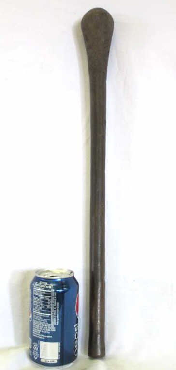 19TH CENTURY CARVED AFRICAN BATTLE CLUB: 19th Century carved African battle club weapon . Heavy patinized hardwood with detailed geometric handle. L 22".