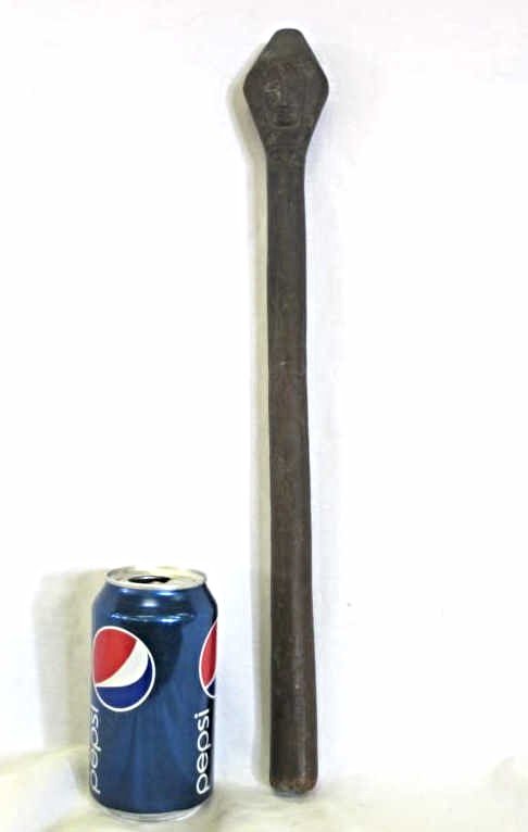 19TH CENTURY CARVED AFRICAN FIGURAL BATTLE CLUB: 19th Century carved African battle club weapon . Patinized hardwood with figural head top. Tribe unknown. L 19"