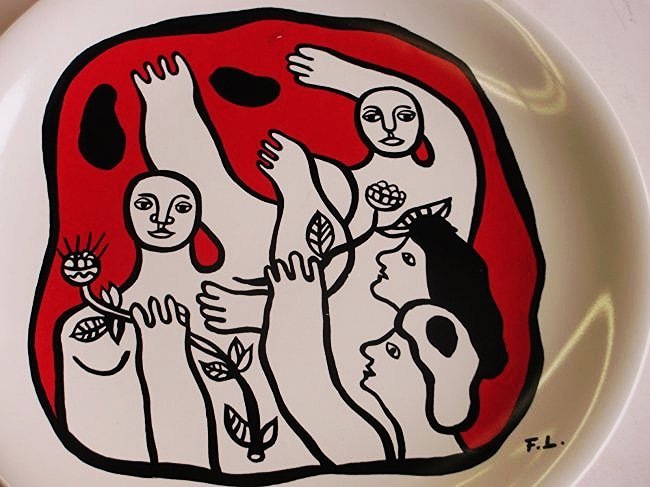 LEGER - ABSTRACT ART FIGURES PLATE: Fernand Leger 1881-1955 - Abstract art figures decorated ceramic plate. Signed F.L. lower right. H 9.50