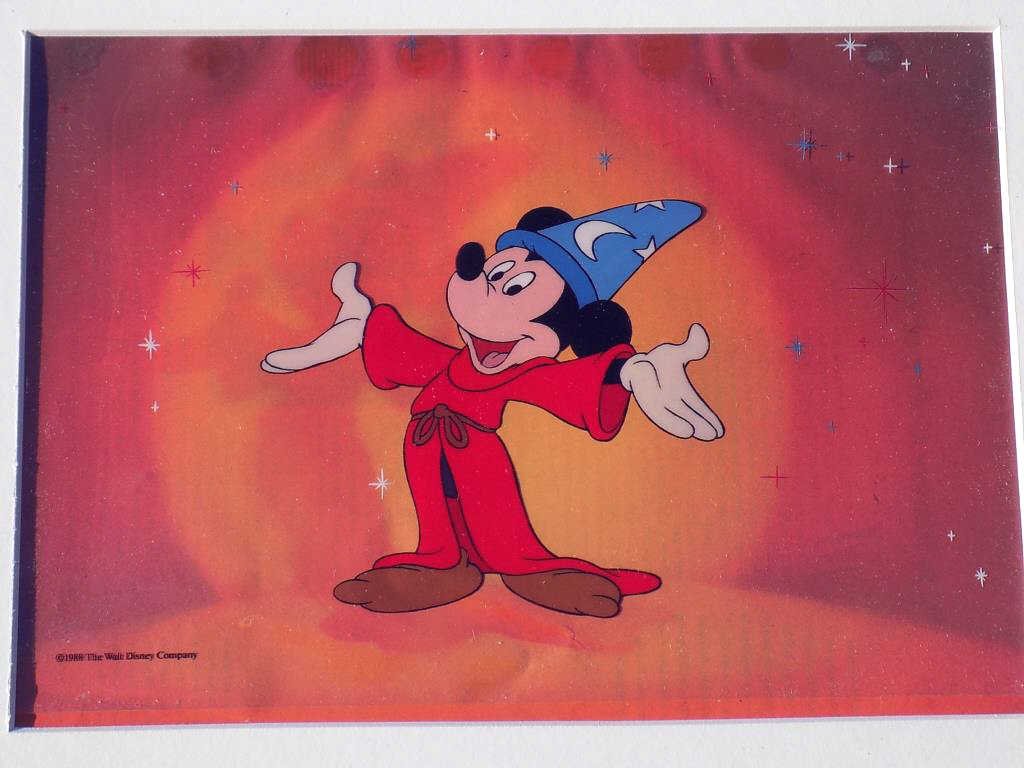 ORIGINAL WALT DISNEY MICKEY MOUSE PRODUCTION CEL: Original Walt Disney production animation cel & clean up drawing for Mickey's 60th Birthday network television special 1988. Produced in association with Murakami Wolf Swenson Inc. With Certificate of