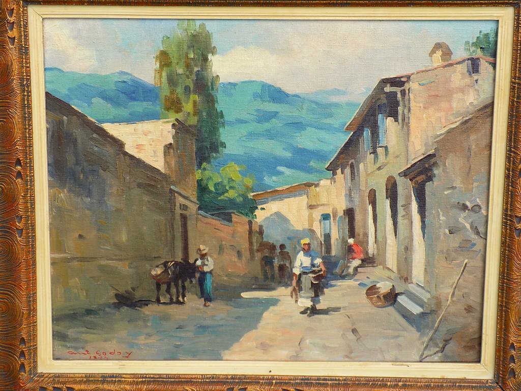 A.T. GODOY - IMPRESSIONIST VILLAGE PAINTING (1 of 4)