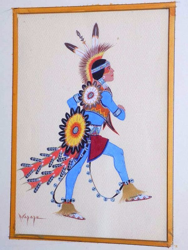MOPOPE - CEREMONIAL INDIAN WAR DANCER WATERCOLOR (1 of 6)