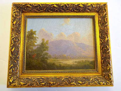 JOHN WILLIAMSON - NEW ENGLAND LANDSCAPE PAINTING John: John Williamson - American 1826-1885 - 19th Century New England Landscape with lake painting. Oil on canvas laid on board. Signed lower left. 9" x 12". 13" x 16" Framed. Born at Toll Cross, near Glasg