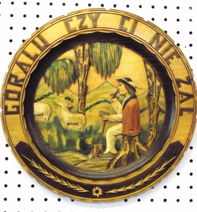 POLISH FOLKLORE FOLK ART PLAQUE Vintage Folk art carved (1 of 3)