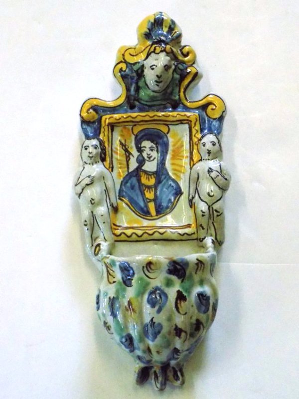 ITALIAN FAIENCE RELIGIOUS WALL POCKET Italian Faience (1 of 2)
