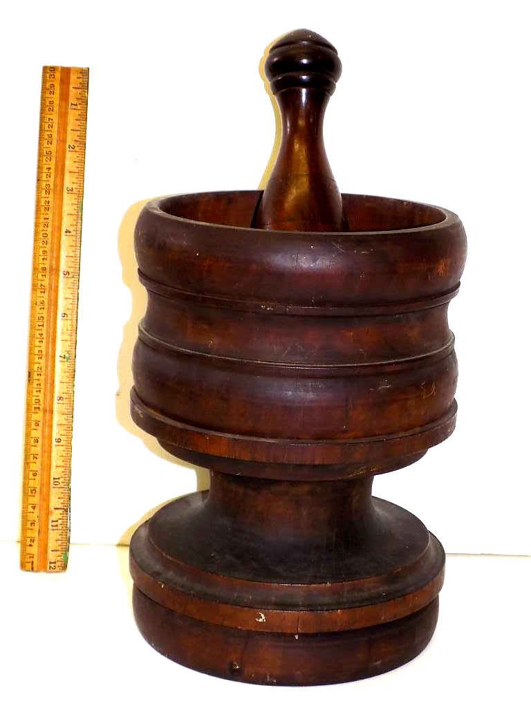 PRIMITIVE MAHOGANY MORTAR & PESTLE SET Big Primitive (1 of 3)
