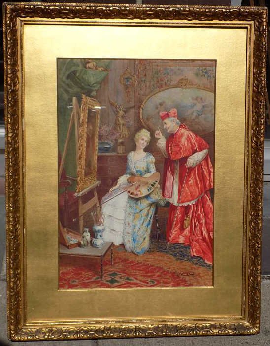 I. GUERRHIN - VICTORIAN LADY WITH PRIEST PAINTING I. (1 of 5)