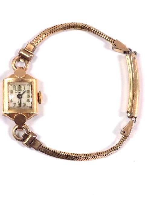 ART DECO HALGREEN 14K GOLD LADIES WATCH Antique Art: Antique Art Deco Halgreen 14k yellow gold 17 Jewel Ladies watch. Gold filled band.