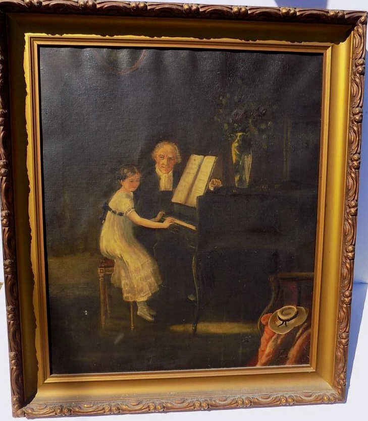 VICTORIAN PIANO PLAYING PAINTING 19th Century painting (1 of 3)