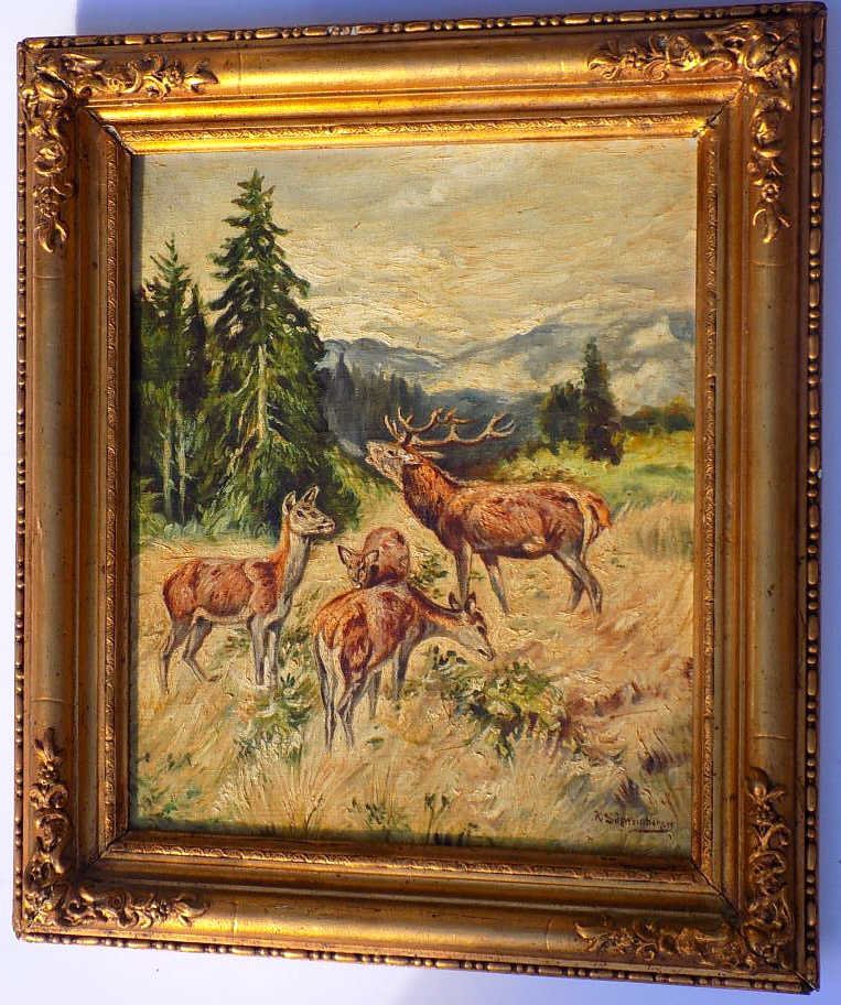 K. SCHWEINBERGER - DEER FAMILY PAINTING K. (1 of 3)