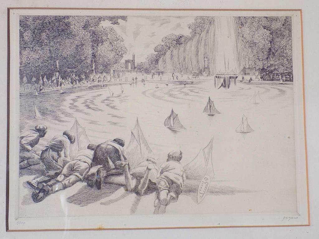 GEYER - NEW YORK POND BOATS ETCHING Harold Carl Geyer - (1 of 6)