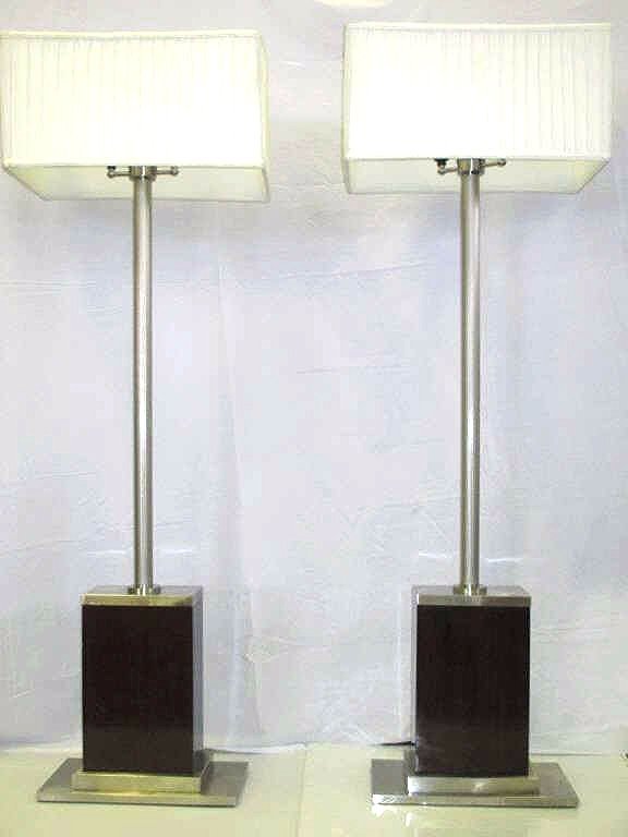 MODERNIST CHROME & ROSEWOOD LAMPS Pair Modernist Chrome (1 of 1)