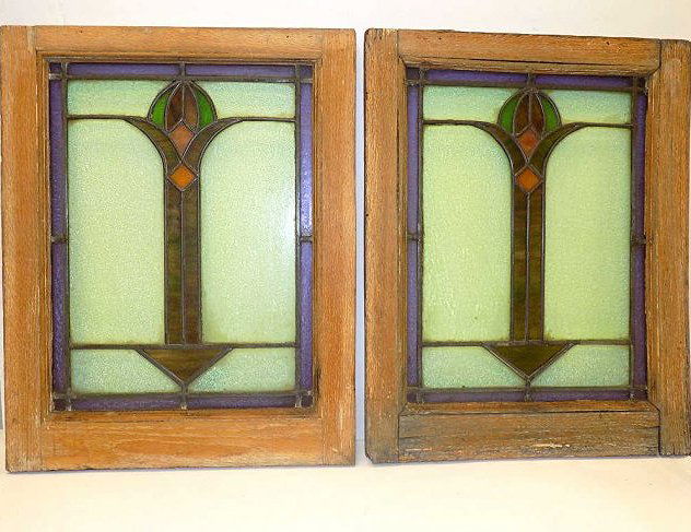 VICTORIAN TORCHIERE LEADED GLASS WINDOWS Pair Victorian (1 of 3)