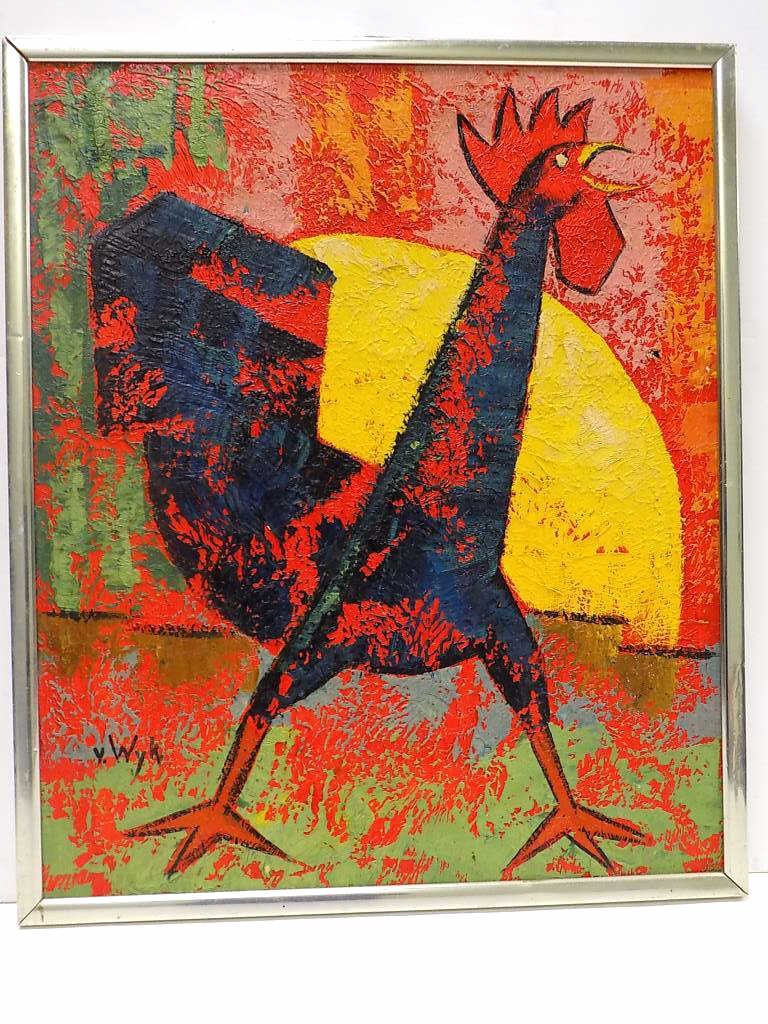 WYK - ABSTRACT GAME COCK PAINTING V. Wyk - American (1 of 3)