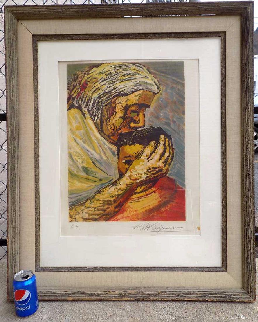 LADY WITH CHILD SIGNED LITHOGRAPH 20th Century Color (1 of 4)