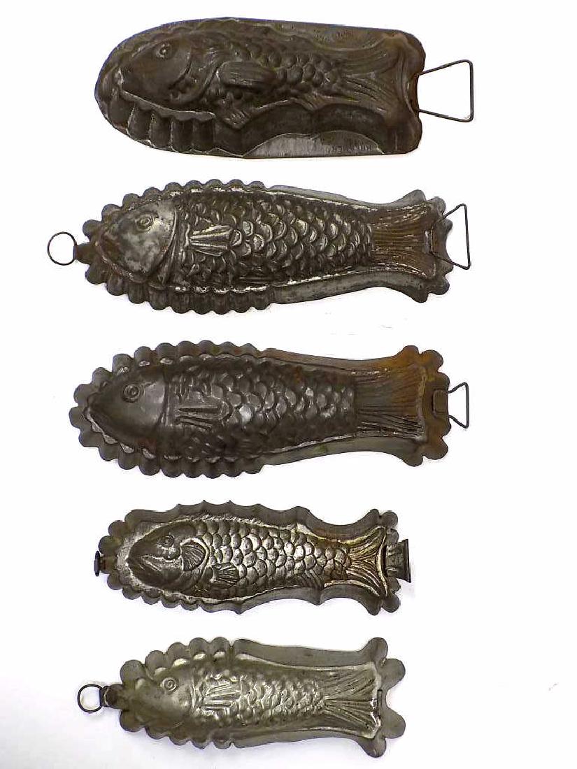 GROUP OF 5 FISH FORM TIN MOLDS Group of 5 antique fish (1 of 4)