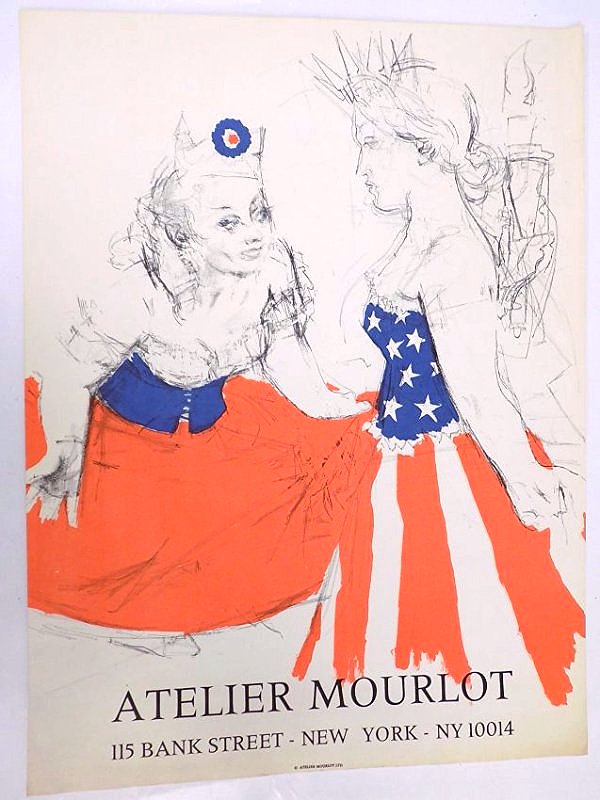 JACK LEVINE - GODDESS OF LIBERTY MOURLOT POSTER: Jack Levine American 20th Century - Atelier Mourlot 1960's " Marianne & the Goddess of Liberty " lithograph poster. H 28" x 21".