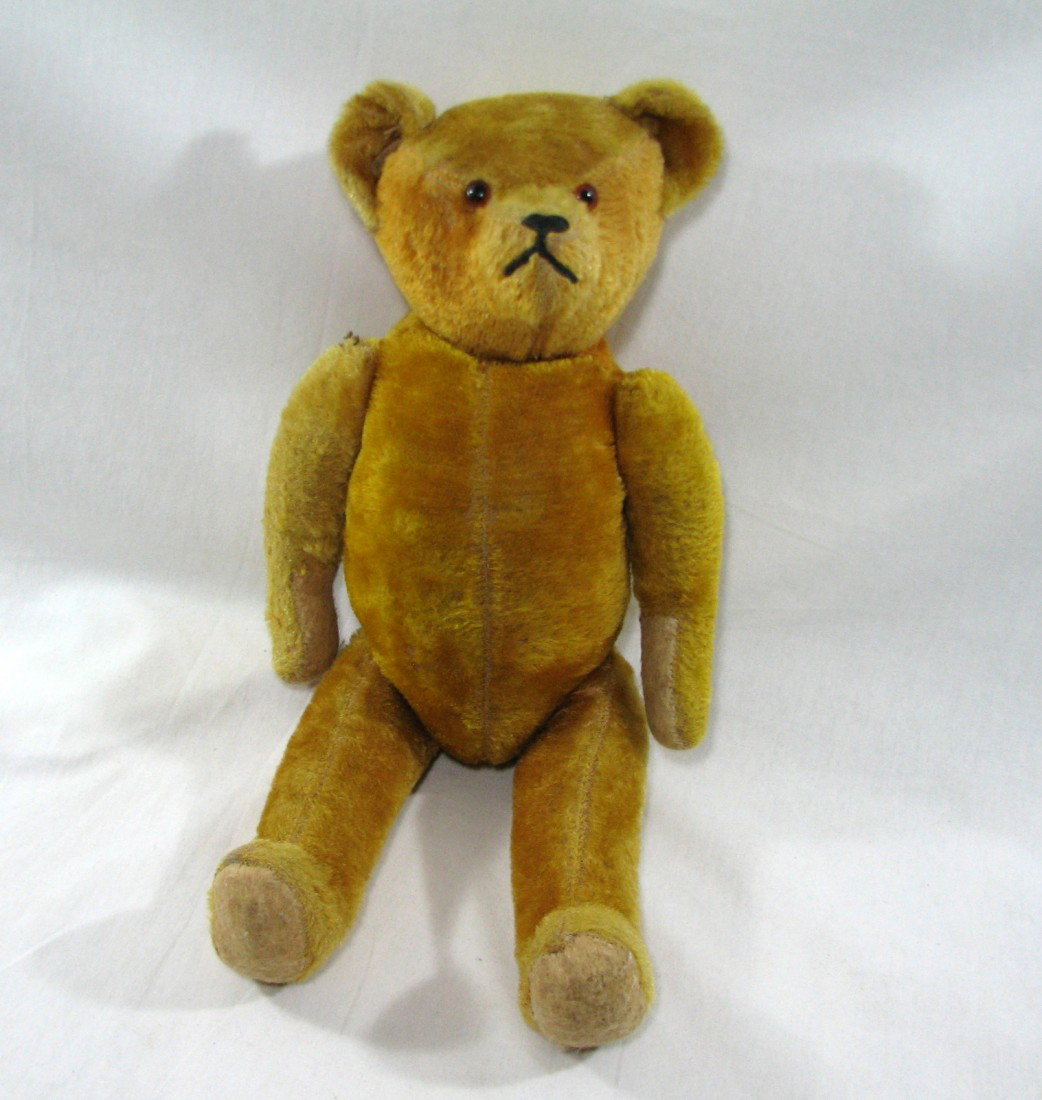 Antique Mohair Teddy Bear: PLEASE NOTE THIS IS A LRG HONEY COLORED BEAR: THERE is a bug in live auctioneer that may prevent proper photo. This is a golden honey colored bear, not white. If you click on full size image it should